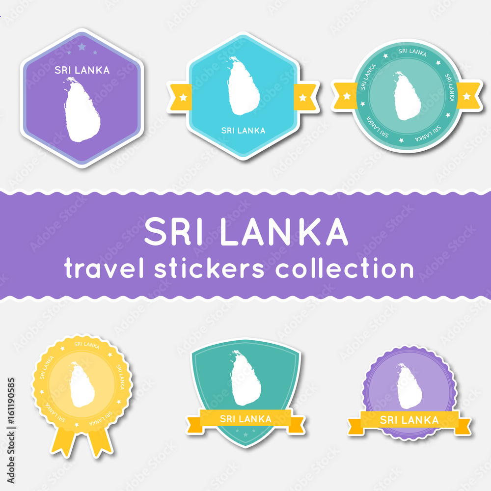 Sri Lanka travel stickers collection. Big set of stickers with country ...