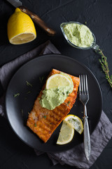 Canvas Print - Grilled salmon with avocado sauce