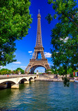 Fototapeta Most - Paris Eiffel Tower and river Seine in Paris, France. Eiffel Tower is one of the most iconic landmarks of Paris.