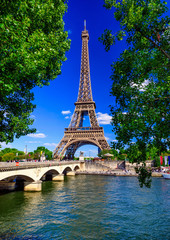 Wall Mural - paris eiffel tower and river seine in paris, france. eiffel tower is one of the most iconic landmark