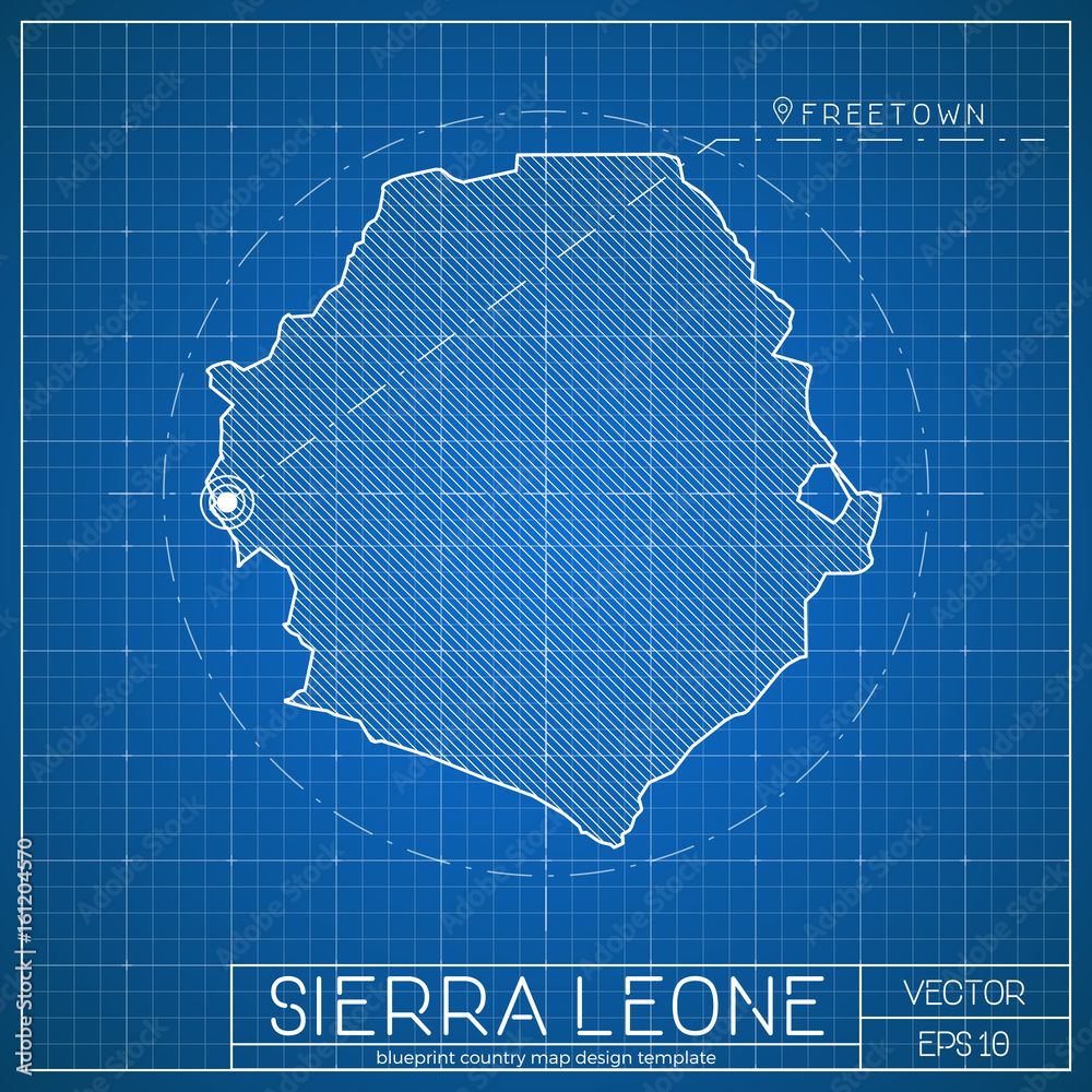 Sierra Leone blueprint map template with capital city. Freetown marked ...