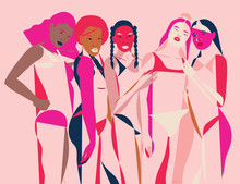 Illustration Of Group Of Women In Pink