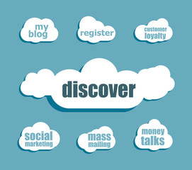 Poster - social concept. word discover . Design with abstract speech bubble set