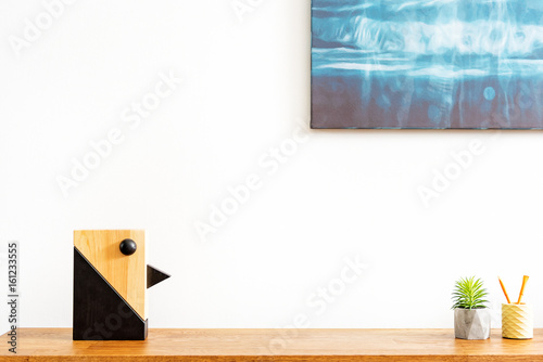 Fotografia, Obraz Flowerpot with penholder and settings subjects for interior on desktop