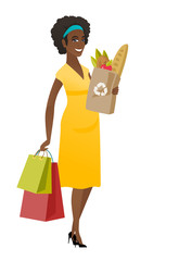 Sticker - Pregnant woman holding paper bag full of food.