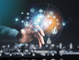 Poster - international network displayed on a futuristic interface with globe and connection - technology and