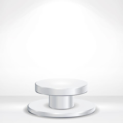 Poster - Realistic Podium Vector. Round 3d Empty White Podium On White Photo Studio Interior Background. Vector illustration.