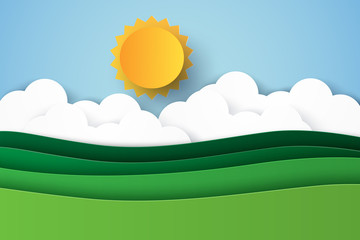 Wall Mural - nature landscape background , paper art style