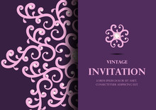 Diamond And Pink Flower Invitation Card Luxury Style Vector