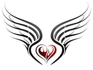 Wall Mural - Heart shape tattoo with wings