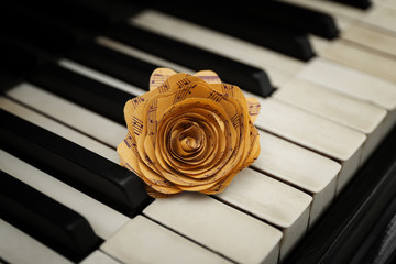 Poster - Rose made of music notes on piano keys