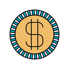 Sticker - color sections silhouette of coin with money symbol vector illustration