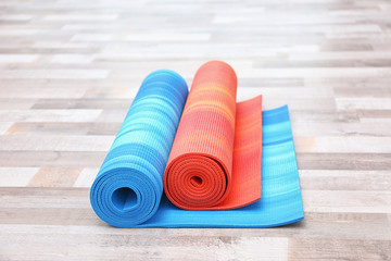 Wall Mural - Two yoga mats on wooden floor