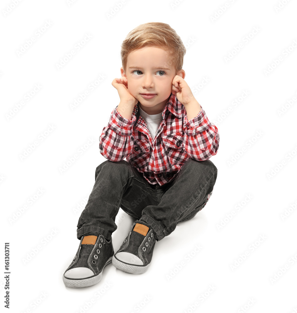 Cute little boy on white background