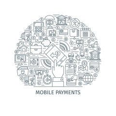 Poster - mobile payments thin line concept
