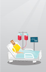 Poster - Man lying in hospital bed vector illustration.