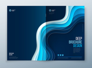 Wall Mural - Paper cut brochure design. Paper carve abstract cover for brochure flyer magazine annual report or catalog design. Brochure in blue colors for future technologi social health medical concept