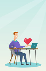 Poster - Young man using a laptop online dating.