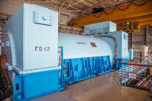 Turbo Generator With Hydrogen Cooling At The Machinery Room Of Nuclear Power Plant