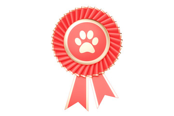 dog or cat winning award, prize, medal or badge with ribbons. 3d rendering