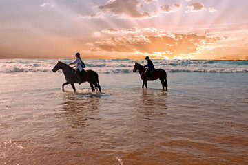 horse riding at the beach at the atlantic ocean