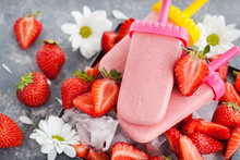 Delicious strawberry popsicles ice cream