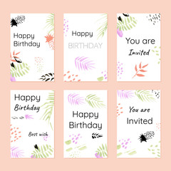  Happy birthday and invitations. Postcards template