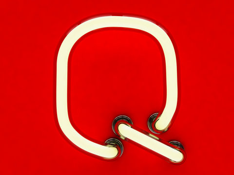 Neon tube letter on red background. 3D rendering