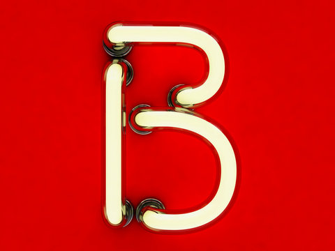 Neon tube letter on red background. 3D rendering