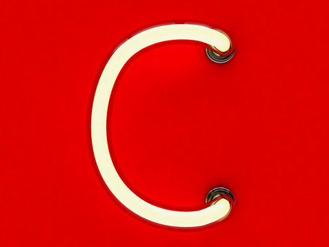 Neon tube letter on red background. 3D rendering