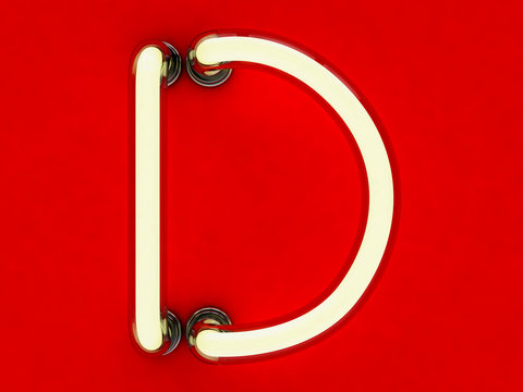 Neon tube letter on red background. 3D rendering