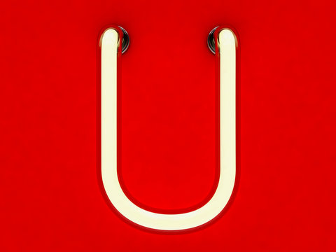 Neon tube letter on red background. 3D rendering