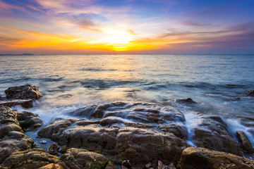 Seascape during sundown. Beautiful natural summer seascape. The photo was taken with a long exposure.