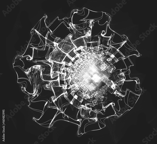 Zdjęcie XXL Czarny i biały abstrakcjonistyczny fractal kwiat.
