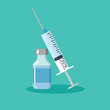 Vaccination concept. Ampoule and syringe with medicament. Healthcare, hospital and medical diagnostics.