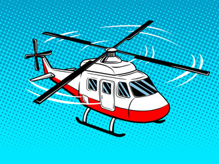 Rescue helicopter pop art vector illustration