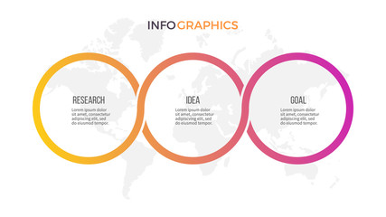 Sticker - Business infographics. Presentation with 3 options, circles. Vector template.