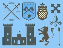 Heraldic Royal Crest Medieval Knight Elements Vintage King Symbol Heraldry Castle Badge Vector Illustration