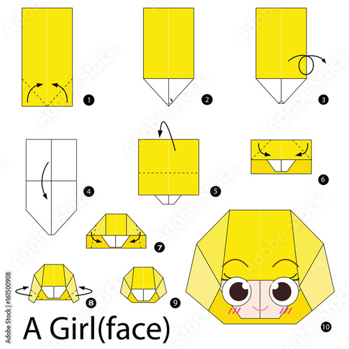 Step by step instructions how to make origami A Girl(face). Stock ...