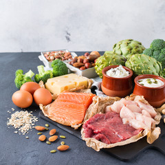 Wall Mural - Assortment of healthy protein source and body building food