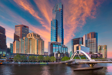 Wall Mural - City of Melbourne. Cityscape image of Melbourne, Australia during summer sunrise.