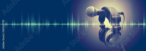 Fotomural Studio microphone and sound waves