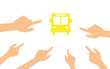 Hände zeigen auf - Schulbus