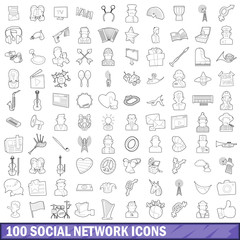 Sticker - 100 social network icons set, outline style