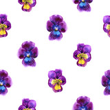 Fototapeta Motyle - Watercolor illustration of Violet flowers. Seamless pattern. Seamless background of beautiful pansy.