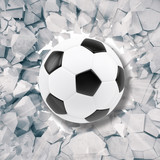 Fototapeta Młodzieżowe - Sport illustration with soccer ball coming in cracked wall. Cracked concrete earth abstract background. 3d rendering
