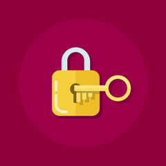 Poster - Identity or logon icon. Padlock with a key in a flat style. The process of opening the lock. Flat vector illustration.