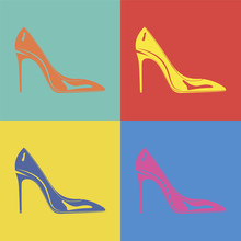 Female Shoes Pop Art Style. Vector Illustration