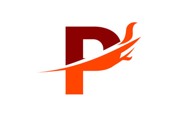 P Red Fire Swoosh Flame Letter Logo