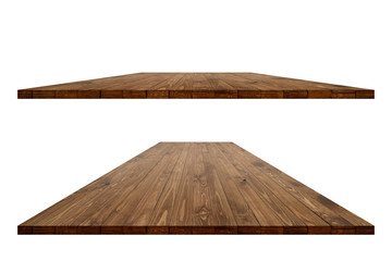 Wall Mural - Empty wooden table with clipping path for product placement or montage on white background. Wooden board empty table perspective.